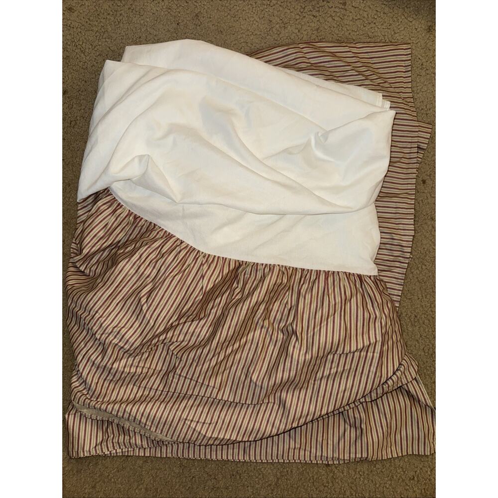 Ralph Lauren Grosvenor Square Red Tan Stripe Ruffle King Dust Ruffle Bed Skirt